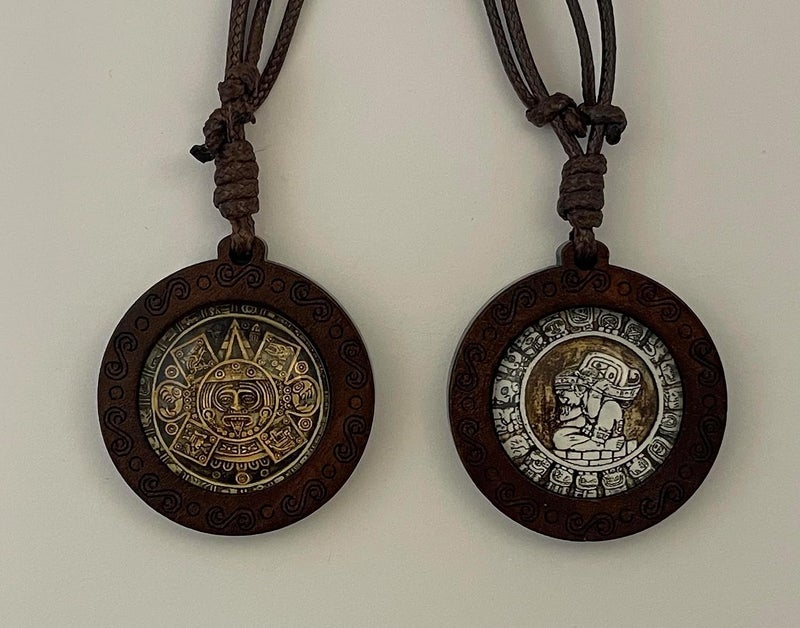 Handmade Mayan Necklace and Aztec Necklace Mexican Jewelry Maya Calendar Pendant Art - Image 2